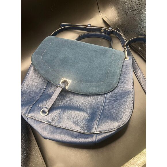 IVANKA TRUMP Claudia Twilight Blue Suede Leather Saddle Bag Style Tote Wallet - Picture 2 of 12